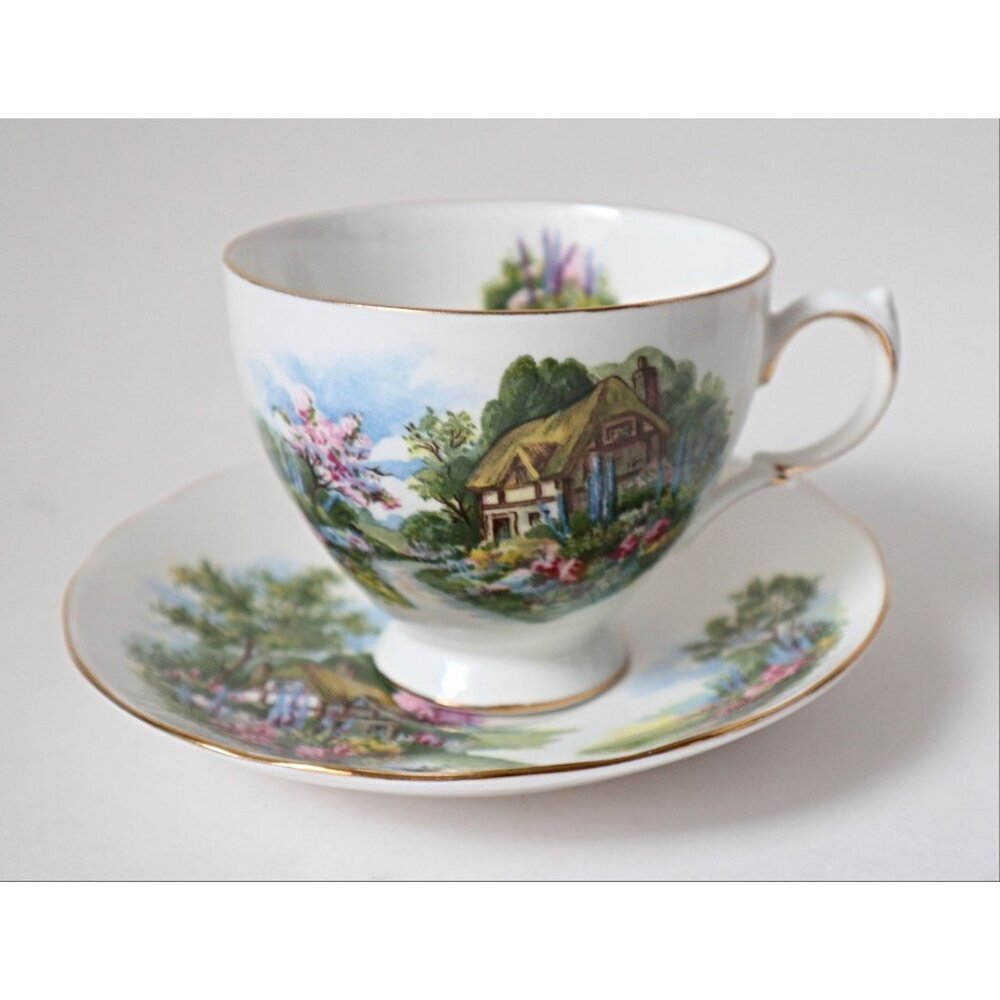 Tea Cup and Saucer Saucer Vintage Teacup and Saucer Royal Vale Country Cottage